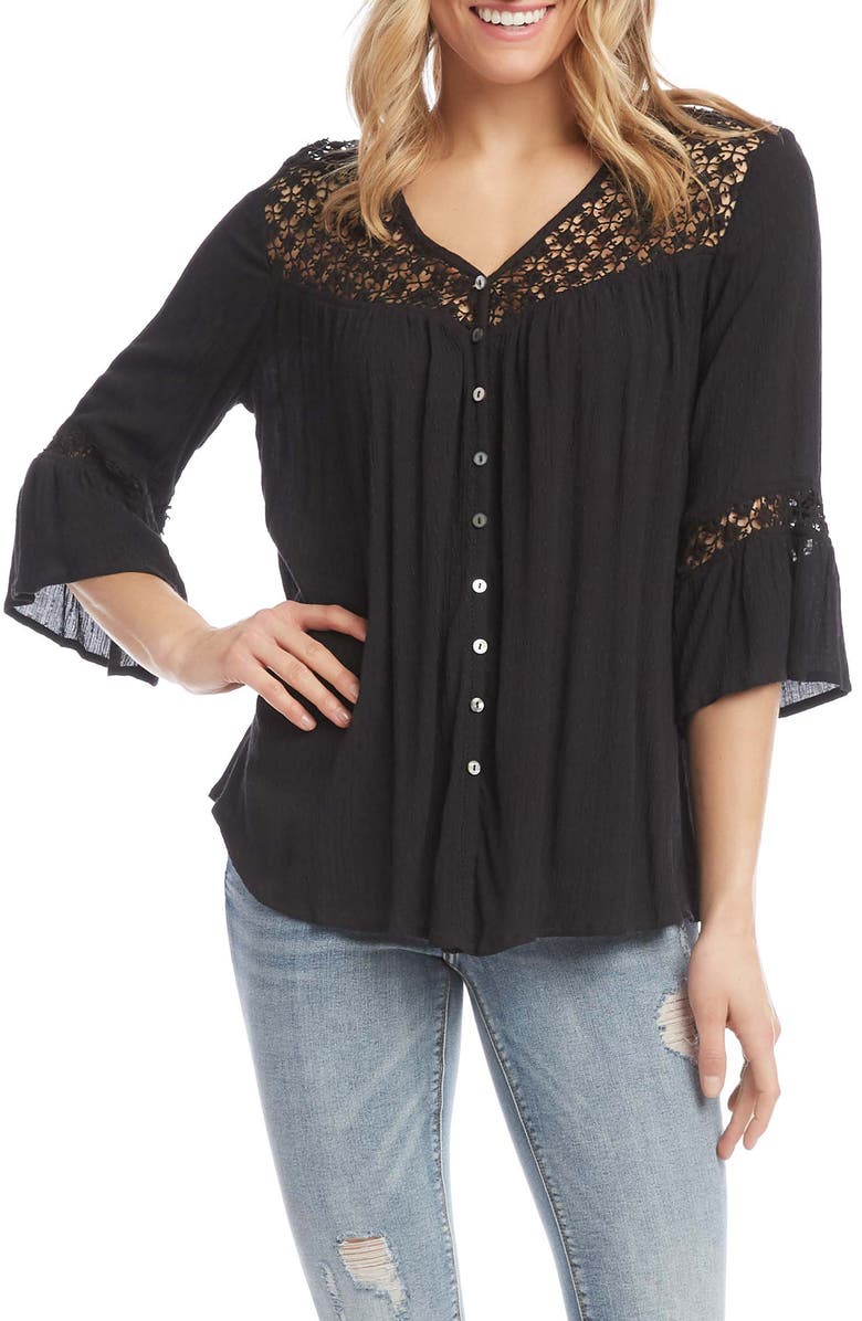 Karen Kane Lace Inset Blouse, Main, color, 