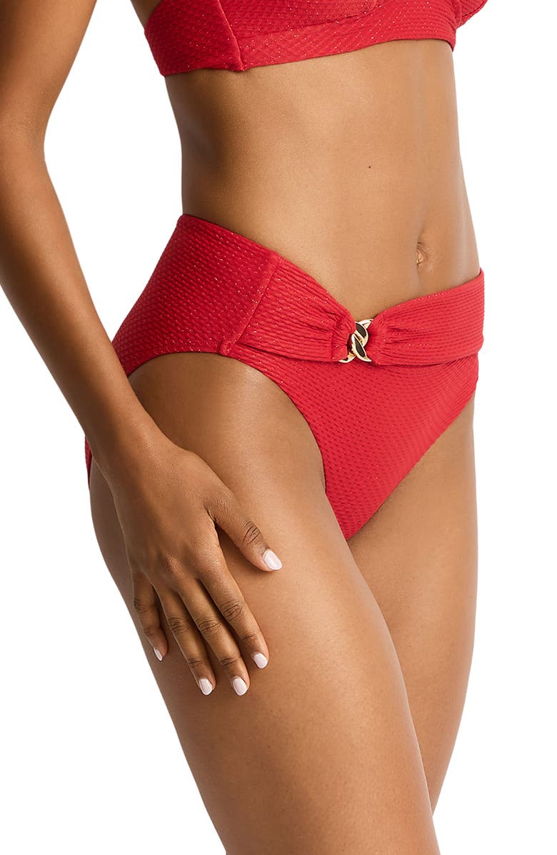 Sea Level Luminara Mid Rise Bikini Bottoms, Alternate, color, Ruby