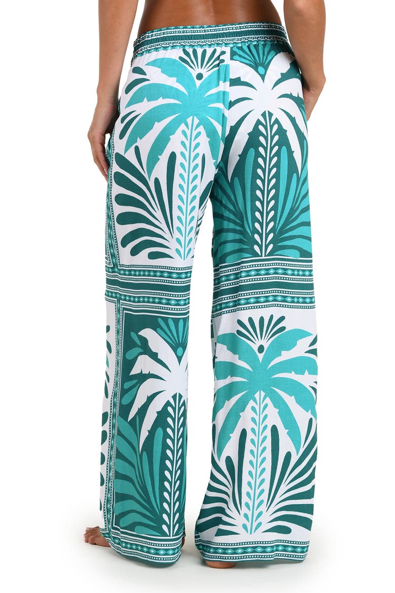 Patchwork Palms Cover-Up Wide Leg Pants, Alternate, color, TURQUOISE
