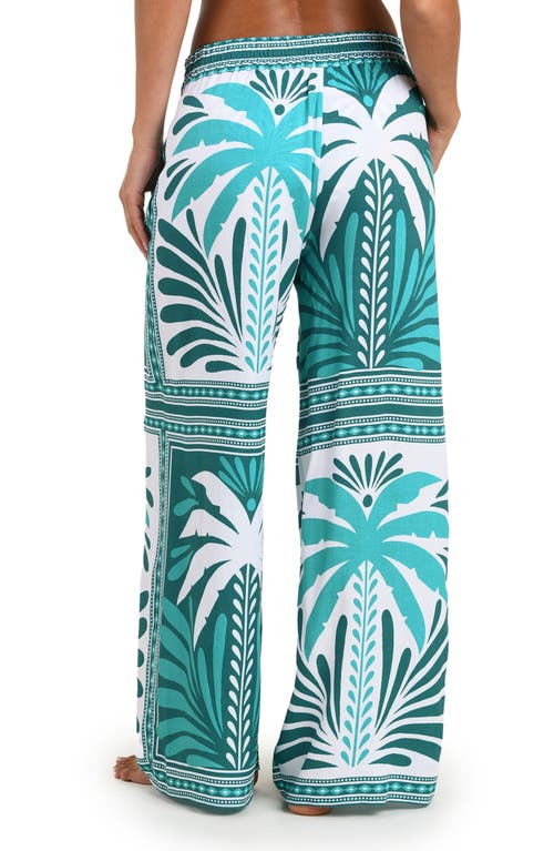 Sunshine 79 Patchwork Palms Cover-up Wide Leg Pants In Blue