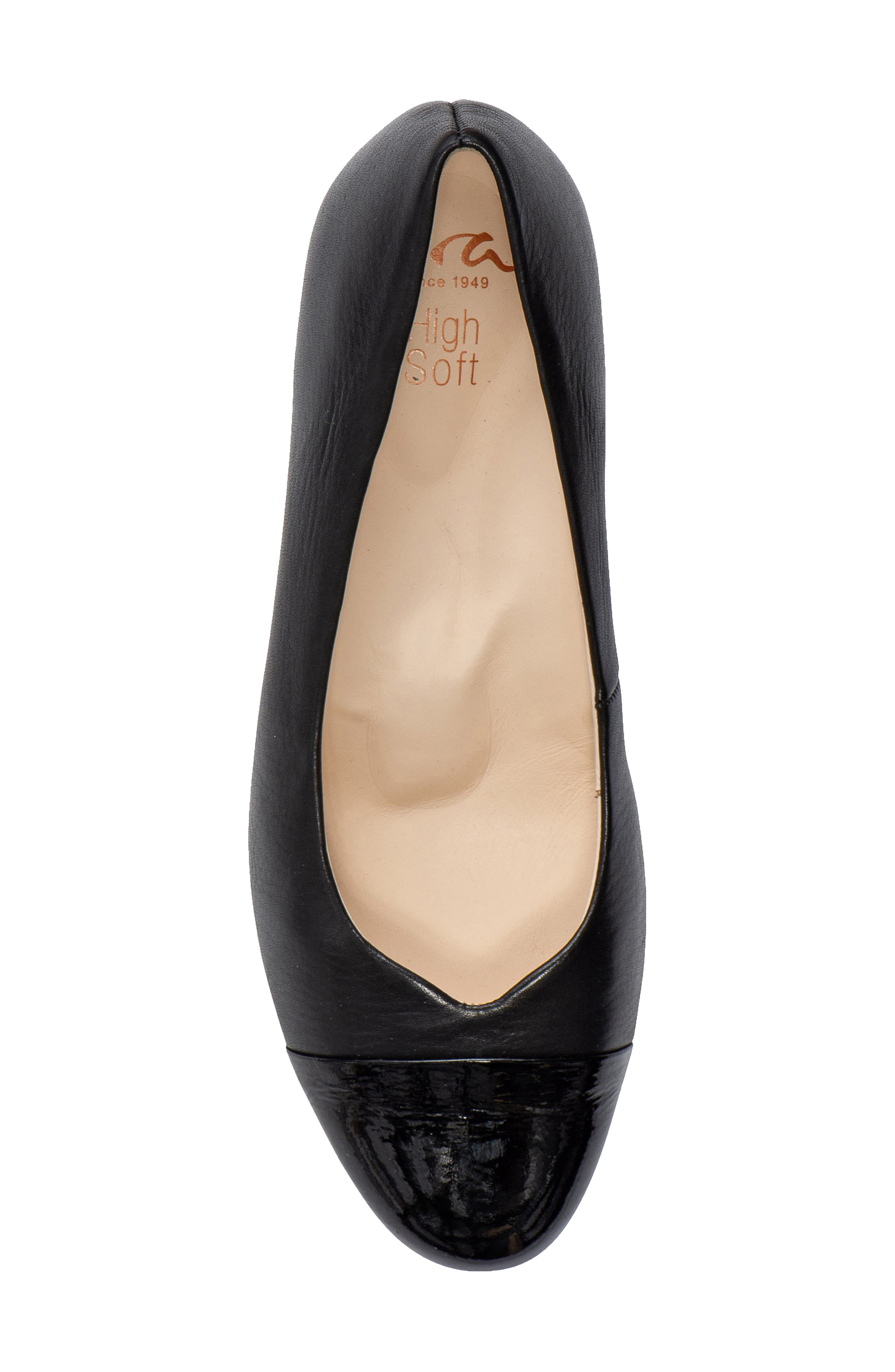 ara Nanette Block Heel Pump, Alternate, color, Black Calf / Black Patent Toe