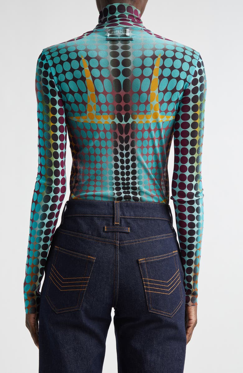 Jean Paul Gaultier Re-Edition Polka Dot Trompe l'Oeil Long Sleeve Mesh Top, Alternate, color, Blue/ Purple/ Yellow