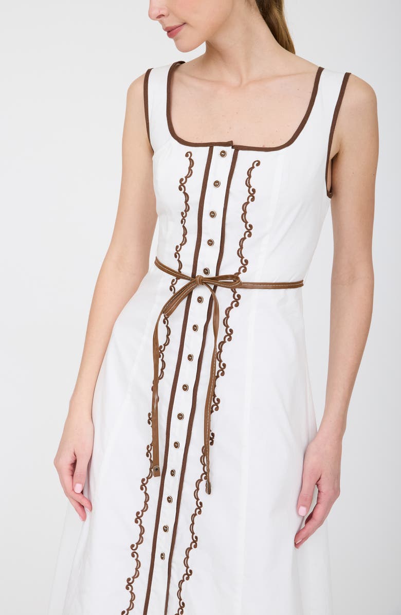 ZOE AND CLAIRE Floral Embroidered Belted Cotton Midi Dress, Alternate, color,