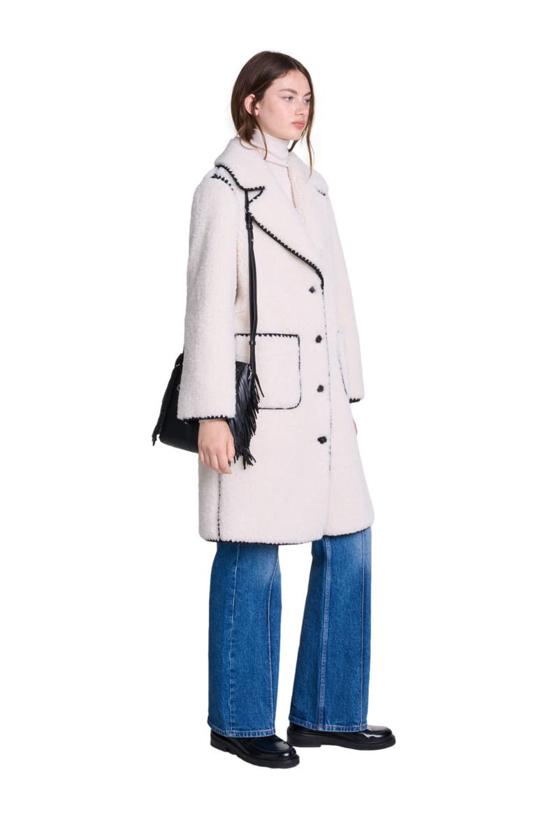 Mid-length fleece coat, Alternate, color, Ecru black