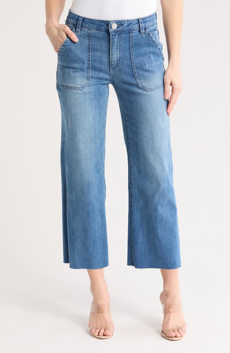 Democracy Raw Hem Crop Flare Utility Jeans, Main, color, Blue Vintage
