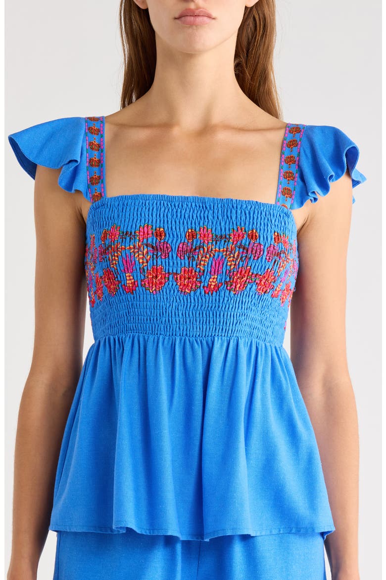 Isela Smocked Flutter Sleeve Top, Alternate, color, BLUE-RED-MULTI
