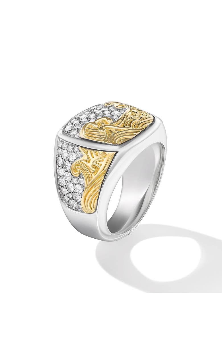 David Yurman Waves Pavé Diamond Signet Ring, Alternate, color, 