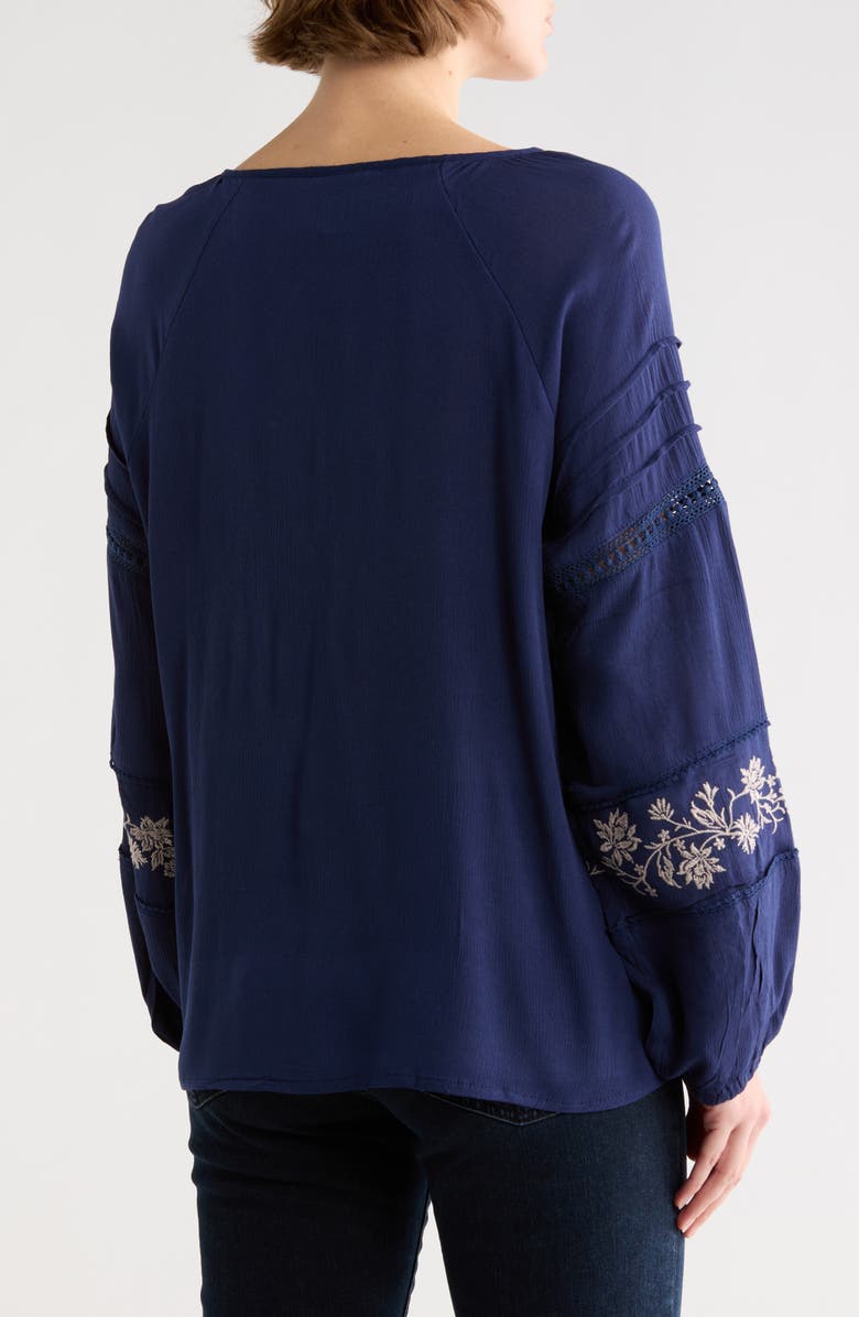 Forgotten Grace Embroidered Keyhole Long Sleeve Tunic Top, Alternate, color, Navy