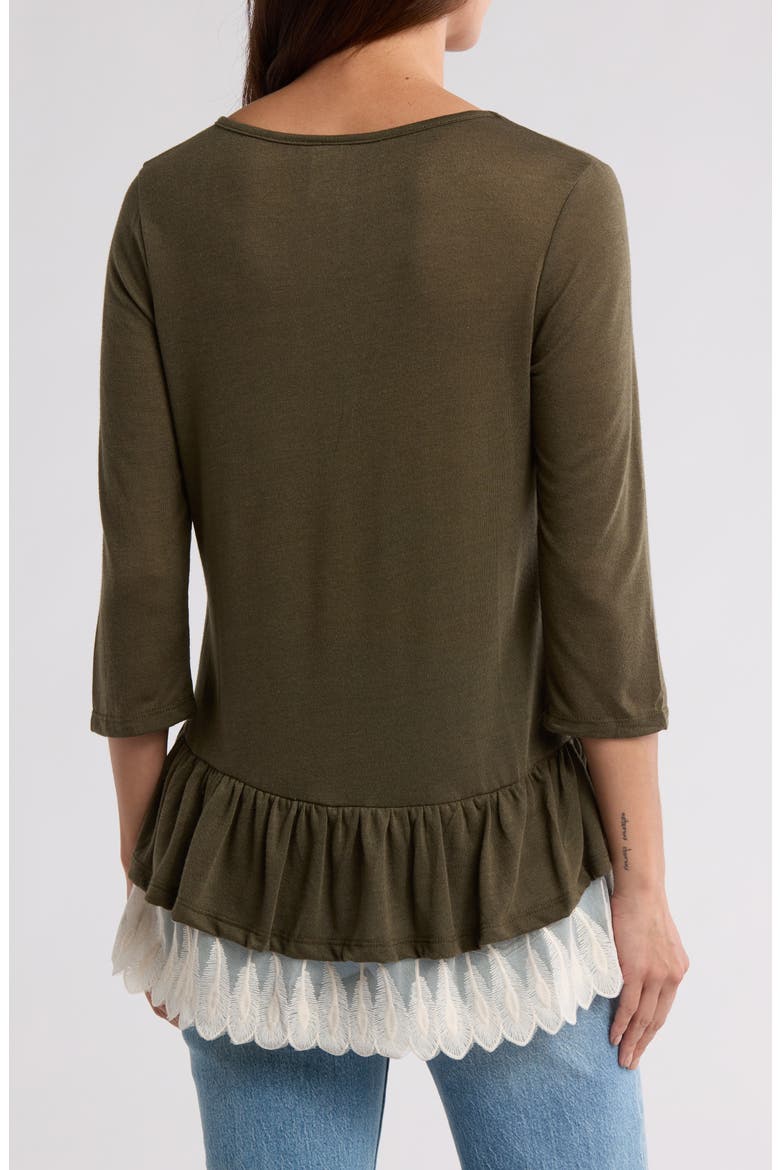 Lace Trim Long Sleeve Peplum Top, Alternate, color, OLIVE