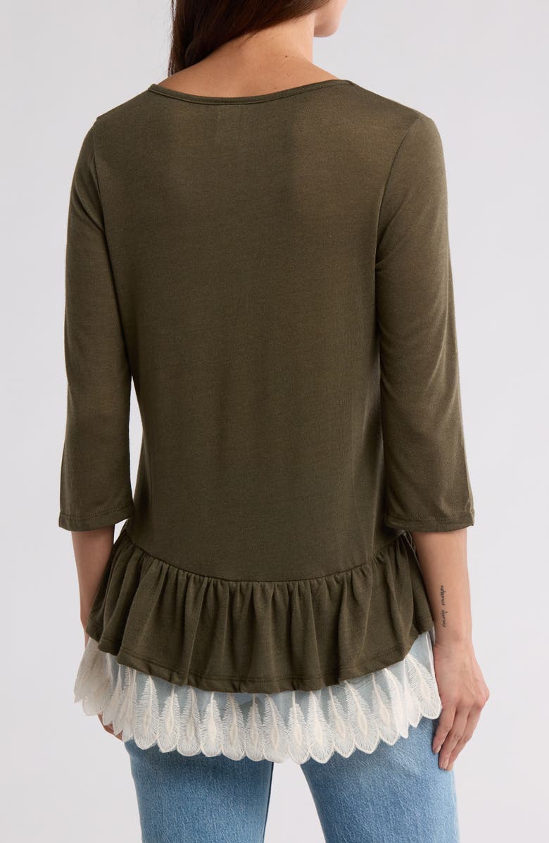 Forgotten Grace Lace Trim Long Sleeve Peplum Top, Alternate, color, Olive