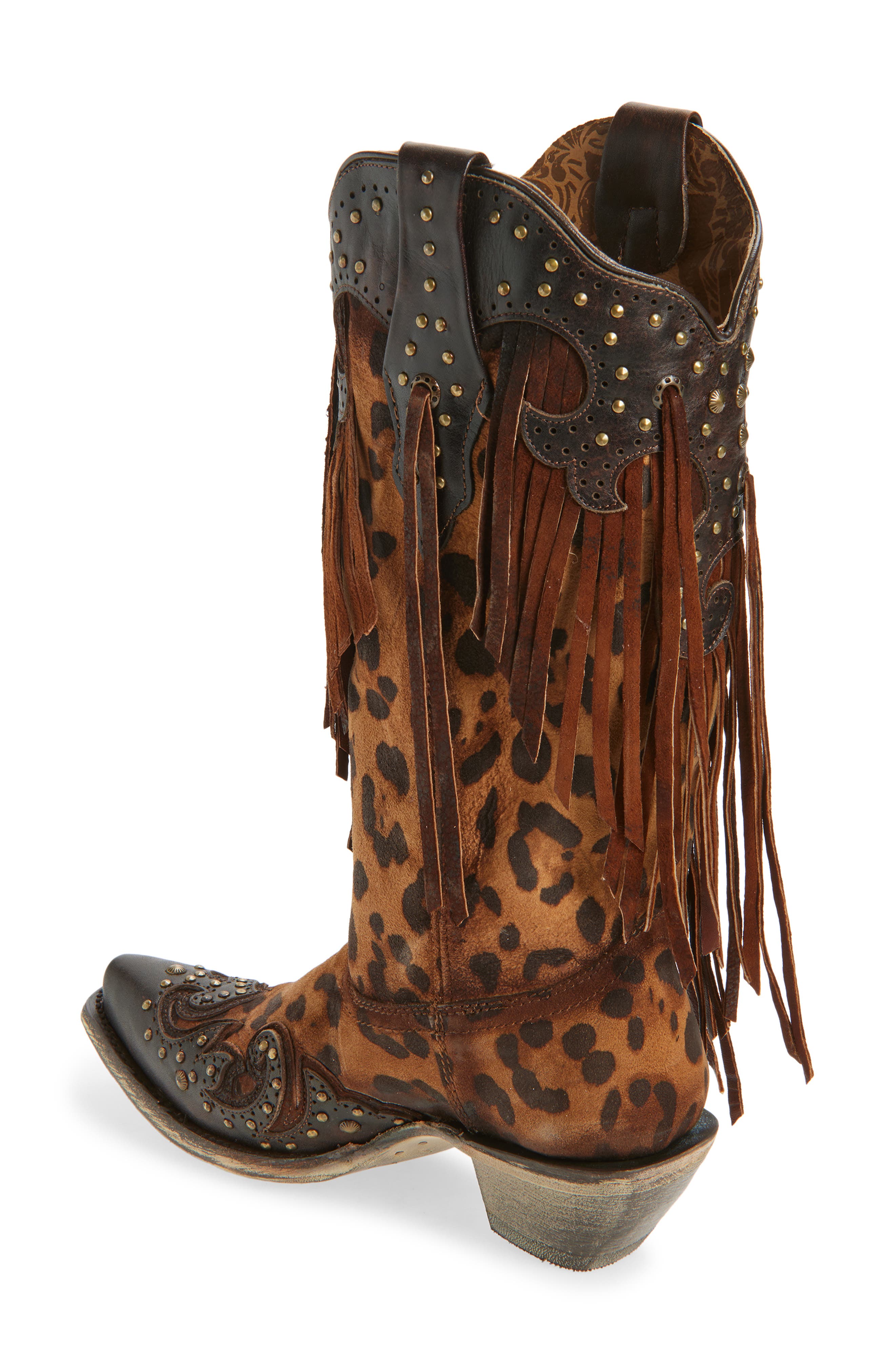 CORRAL Fringe Overlay Western Boot, Alternate, color, Honey
