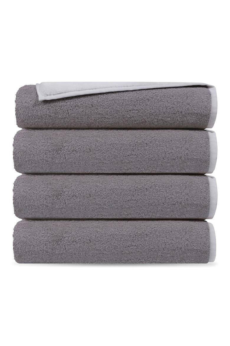 Set of 4 Double Face Turkish Cotton Hand Towels, Main, color, GREY/ WHITE