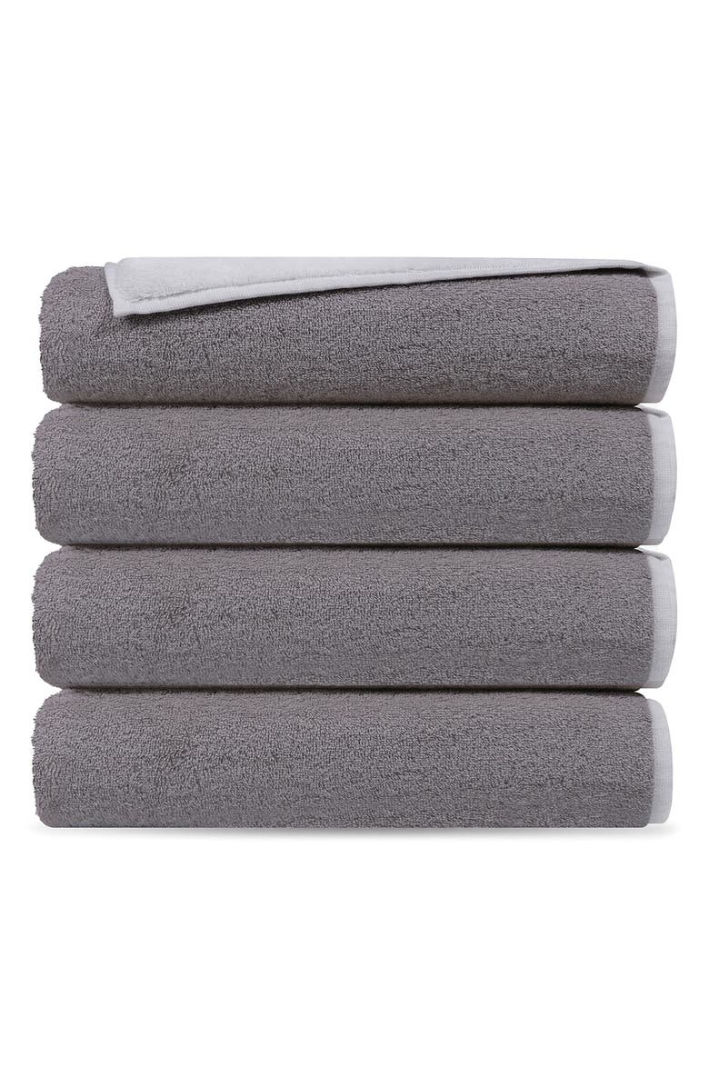 DePera Set of 4 Double Face Turkish Cotton Hand Towels, Main, color, Grey/ White