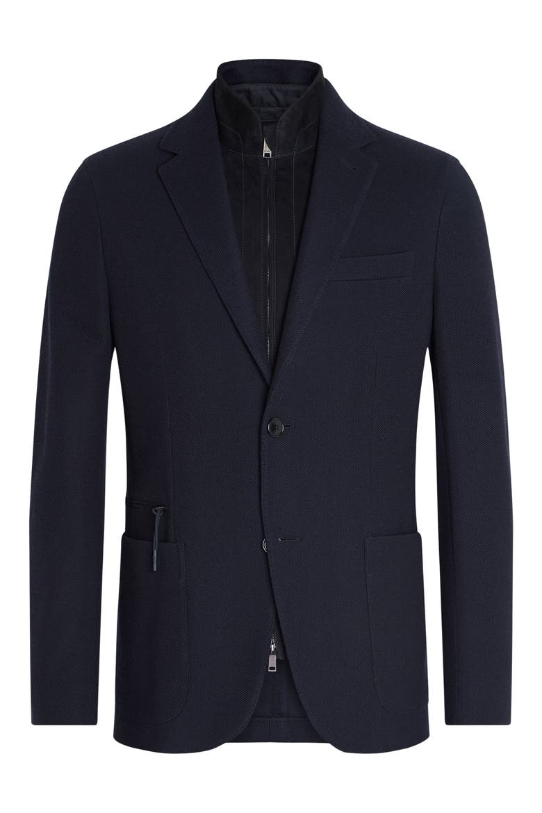 High Performance™ Wool & Cotton Jersey Sport Coat with Detachable Suede Bib, Alternate, color, NAVY BLUE