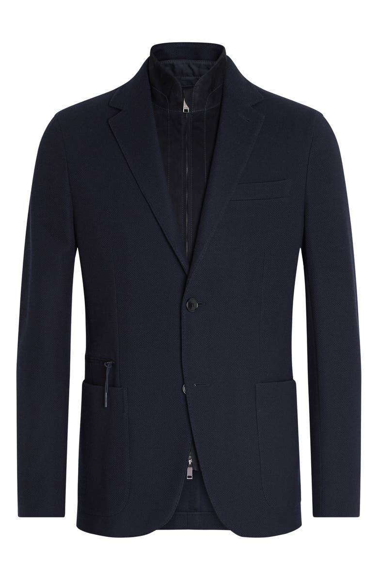 ZEGNA High Performance<sup>™</sup> Wool & Cotton Jersey Sport Coat with Detachable Suede Bib, Alternate, color, Navy Blue