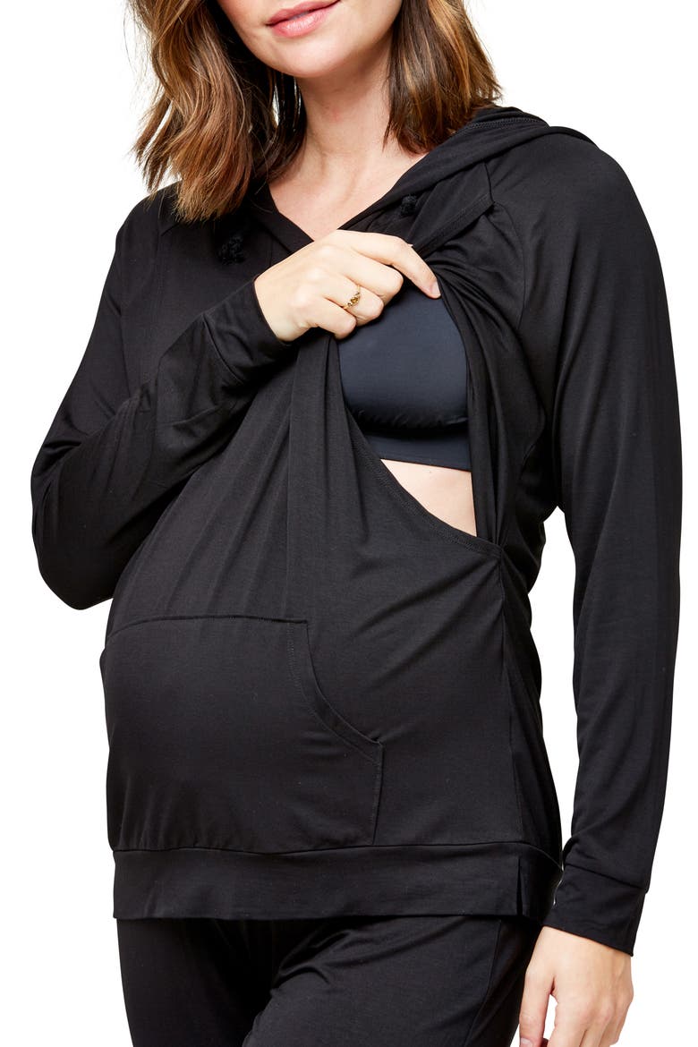 Simone Maternity/Nursing Hoodie, Alternate, color, BLACK