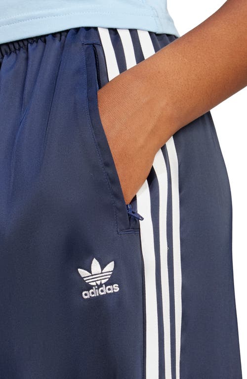 Shop Adidas Originals Recycled Polyester Satin Wide Leg Track Pants In Night Indigo