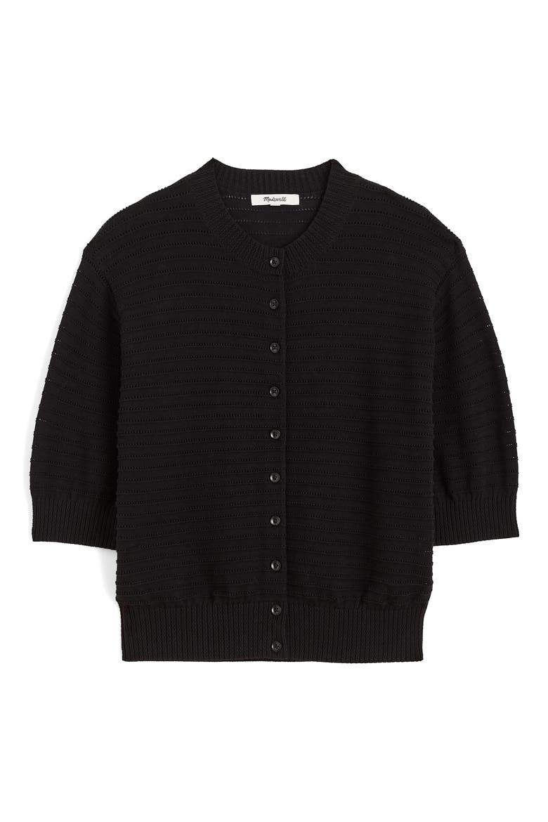 Textured Short Sleeve Cardigan, Main, color, JET BLACK