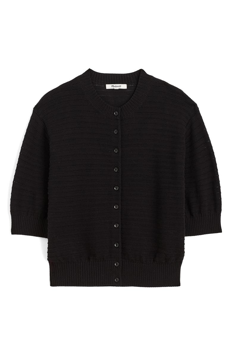 Madewell Textured Short Sleeve Cardigan, Main, color, Jet Black