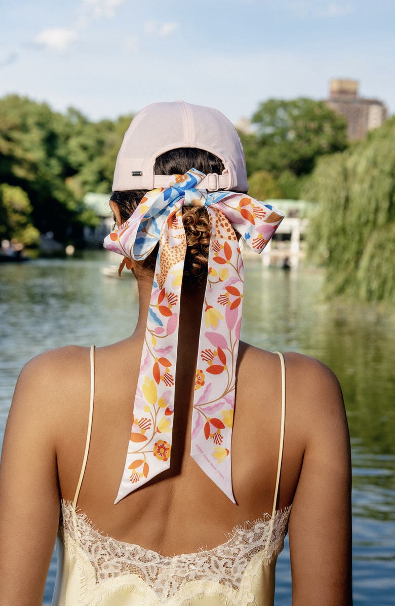 Jessie Zhao New York Silk Skinny Scarf Pink Blossom Jungle, Alternate, color, Pink