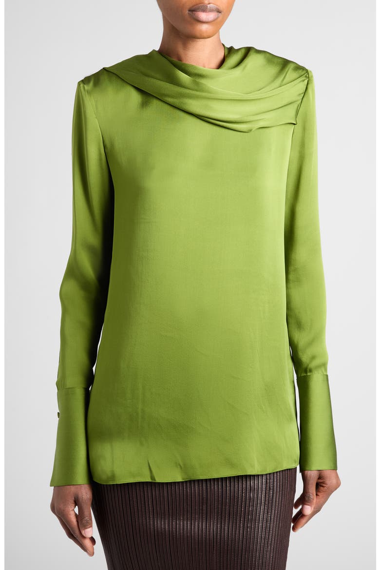 Draped Silk Georgette Top, Alternate, color, LIME GREEN