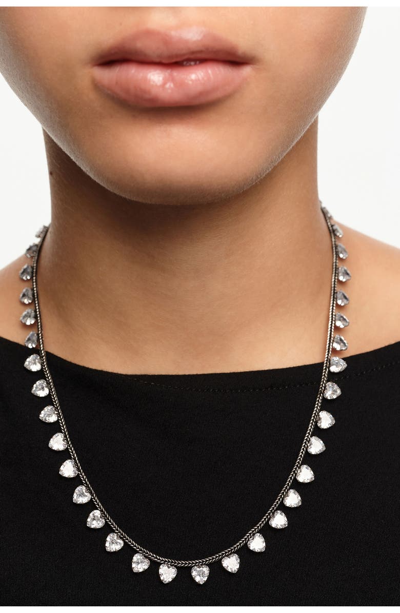 Bimba y Lola Aged Crystal Hearts Necklace, Alternate, color, Dark Silver