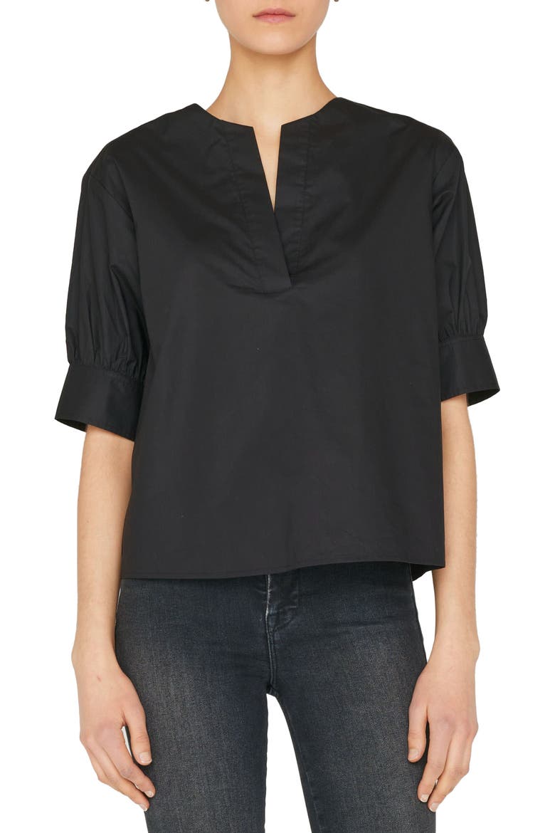 Split Neck Organic Cotton Popover Top, Main, color, NOIR