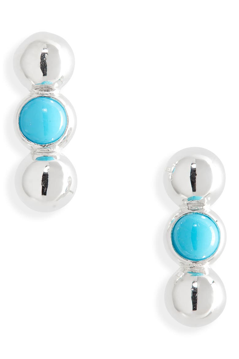 Dew Drop Turquoise & Silver Stud Earrings, Main, color, SILVER