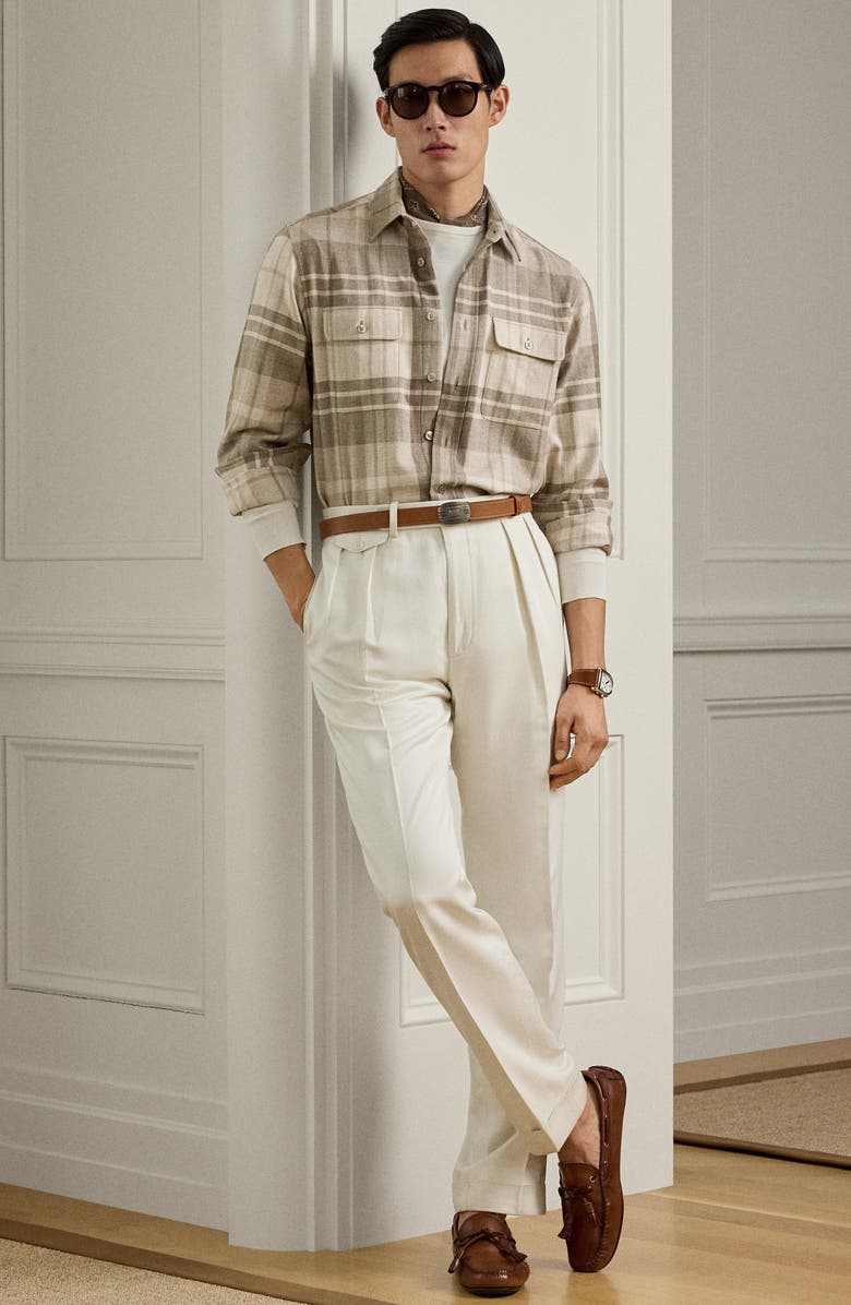 Ralph Lauren Purple Label Plaid Cashmere Button-Up Shirt, Alternate, color,