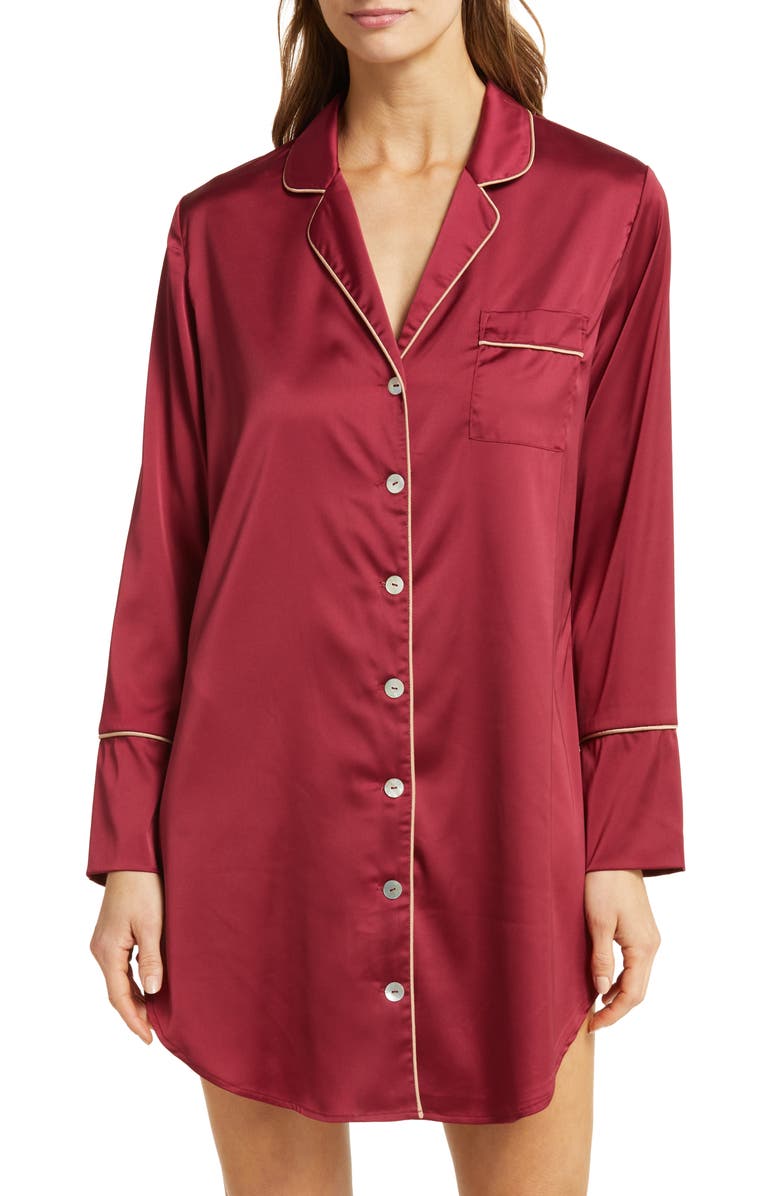 KILO BRAVA Long Sleeve Satin Sleep Shirt, Main, color,