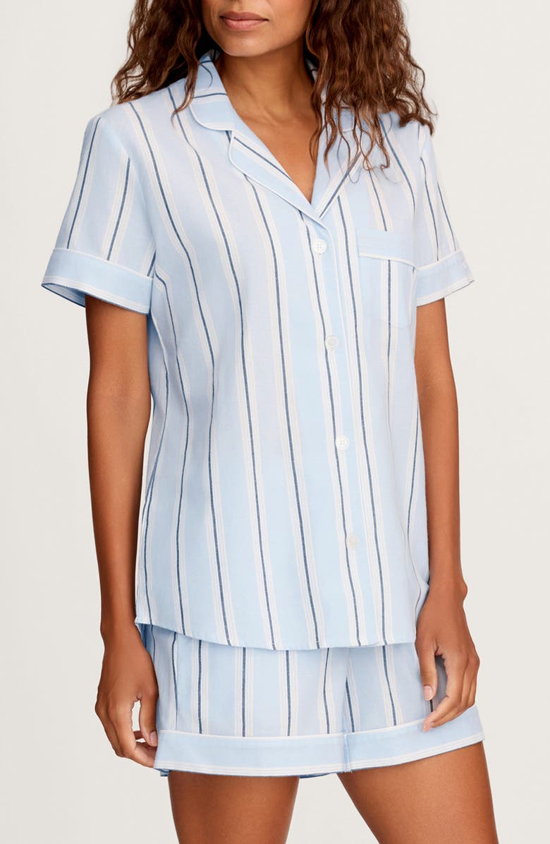 Petite Plume Coastal Stripe Cotton Twill Short Pajamas, Alternate, color, Blue