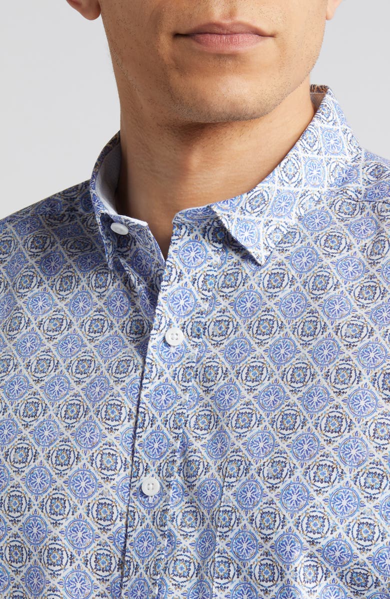 Johnston & Murphy Mosaic Print Cotton Button-Up Shirt, Alternate, color, 