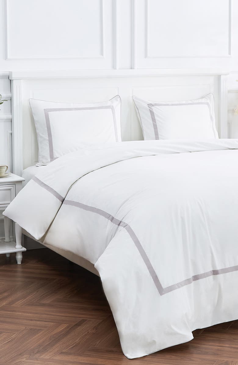 MELANGE HOME Classic Border Embroidered Duvet & Sham Set, Alternate, color, Grey