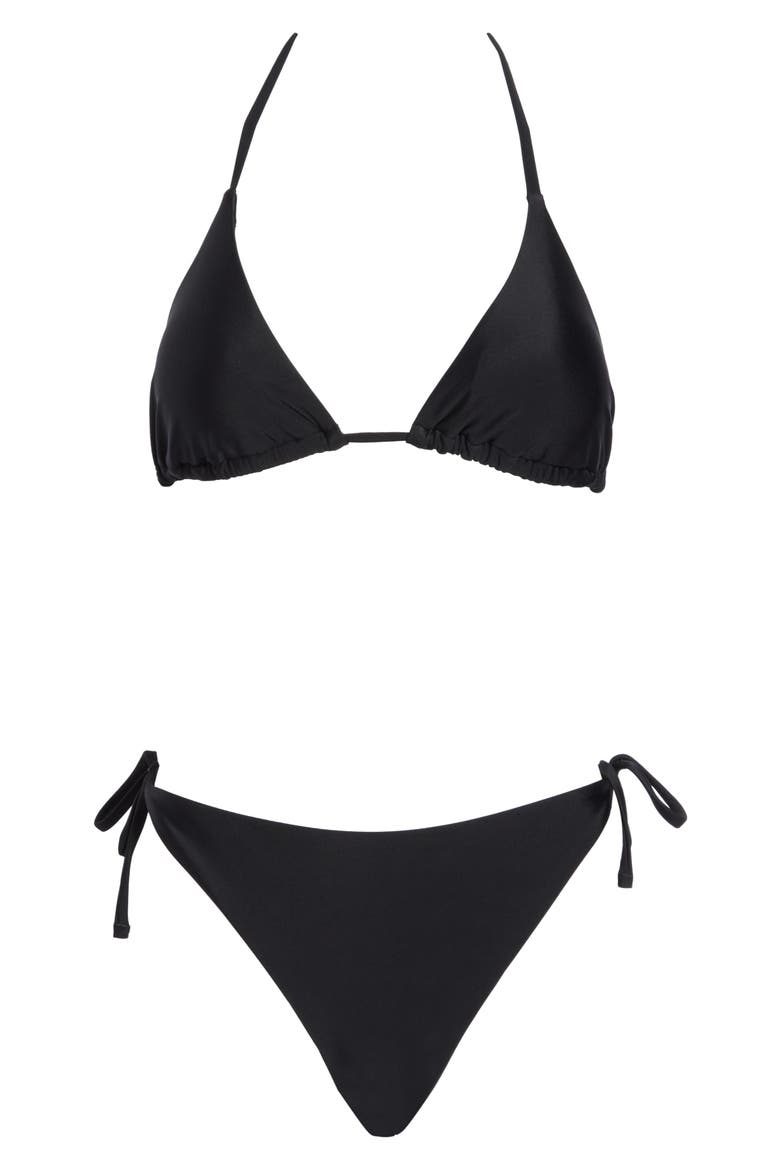 Triangle Bikini Top & Side Tie Bottoms Set, Main, color, BLACK