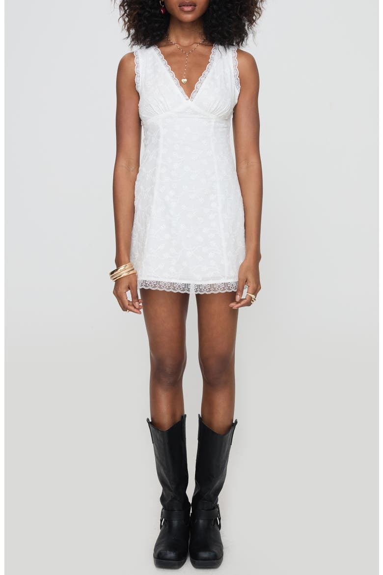 Gimmie Embroidered Open Back Cotton Minidress, Main, color, WHITE