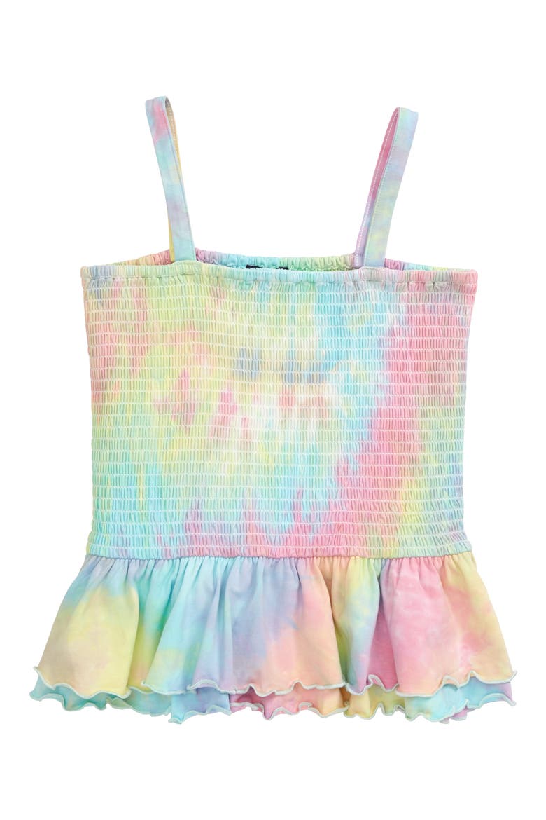 Smocked Peplum Top, Main, color, VIBRANT RAINBOW TIE DYE