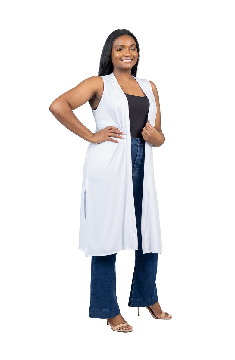 24seven Comfort Apparel Long Sleeveless Cardigan Vest, Alternate, color, White
