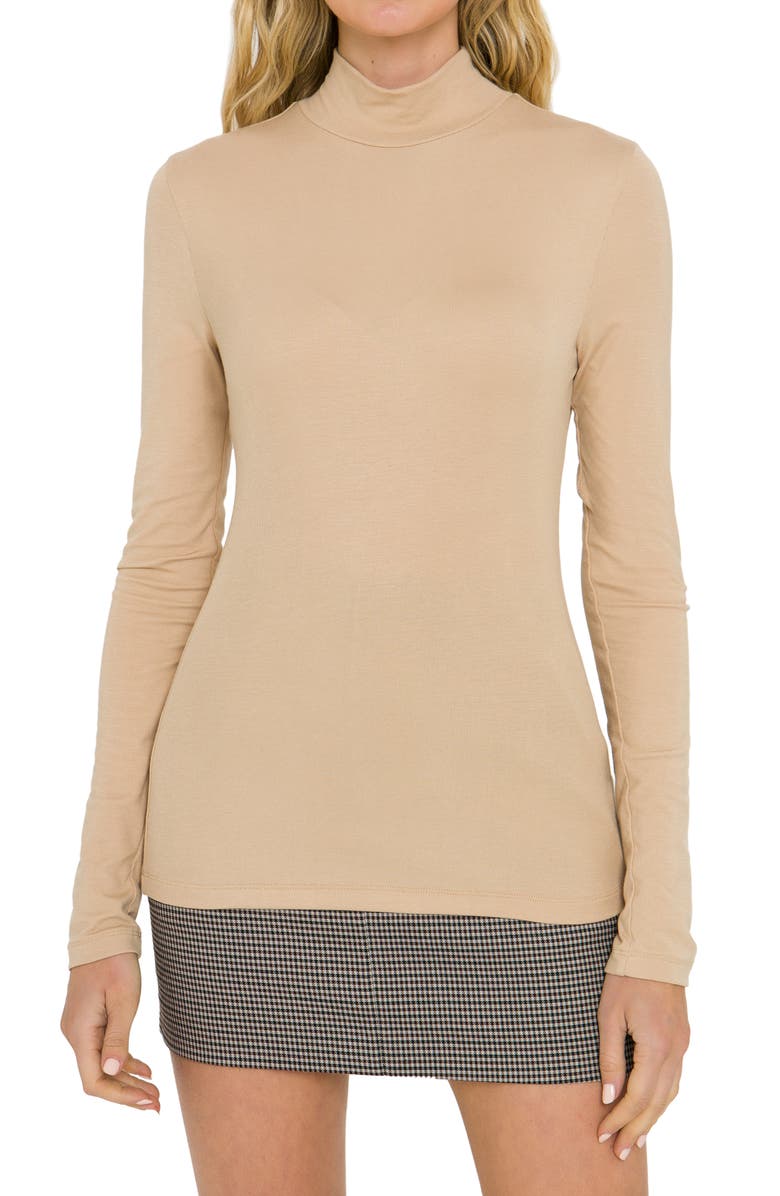Endless Rose Ribbed Mock Neck Top, Main, color, Tan