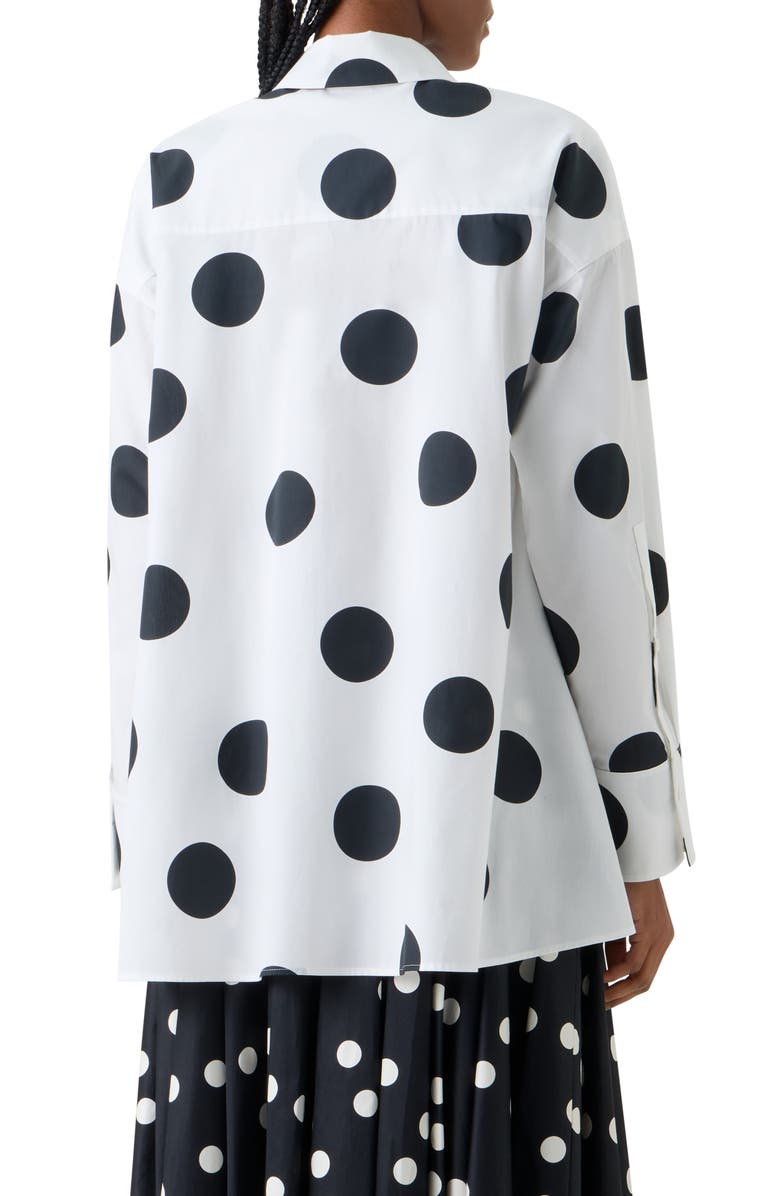 Akris punto X-Large Polka Dot Oversize Cotton Poplin High-Low Button-Up Shirt, Alternate, color, Cream-Black