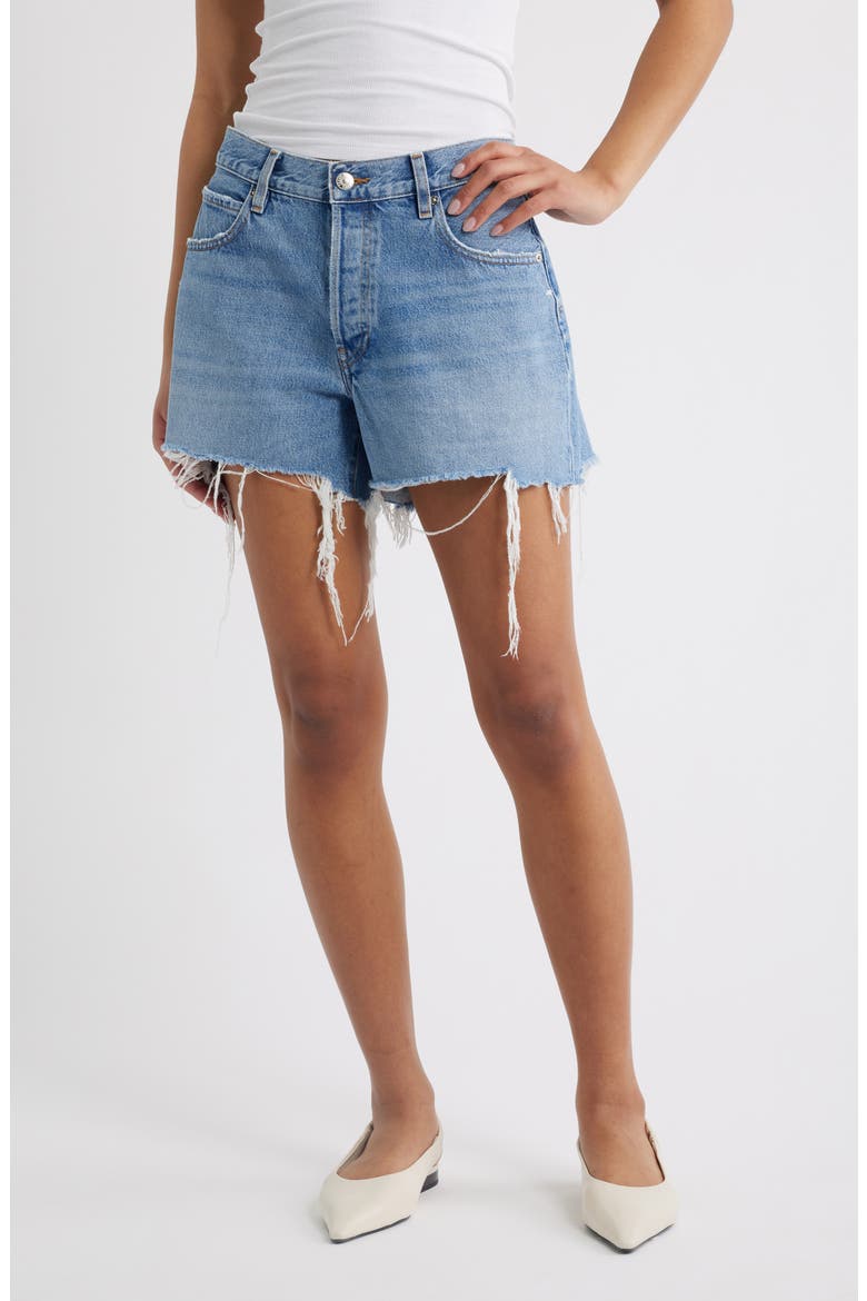 The Long Hang High Waist Denim Cutoff Shorts, Main, color, LORETTA