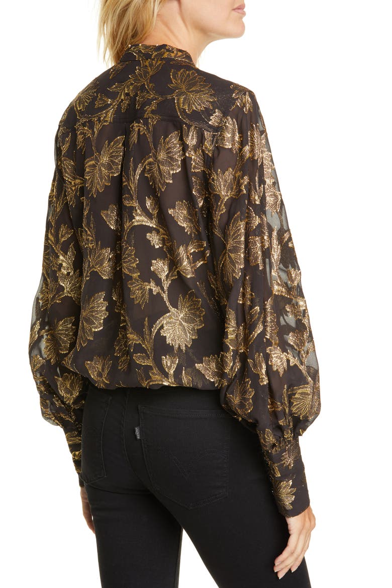 Boleyn Metallic Jacquard Silk Blouse, Alternate, color, BLACK GOLD