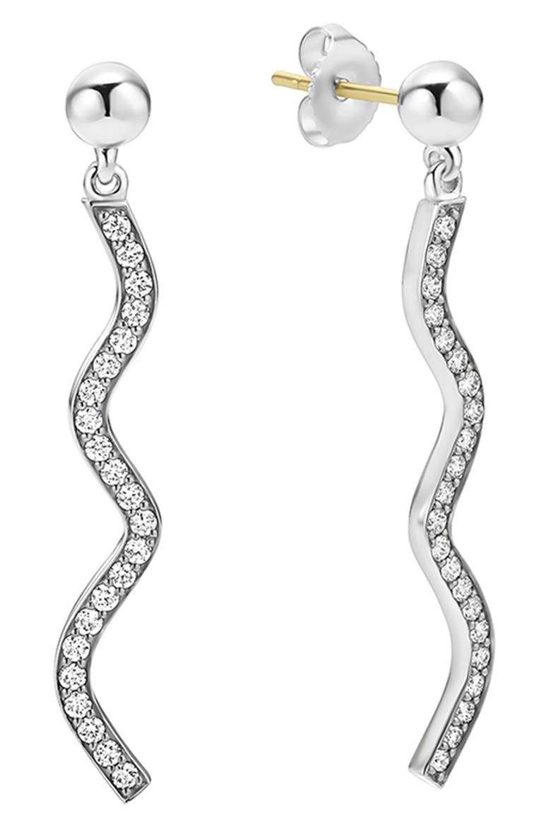Caviar Spark Diamond Wave Drop Earrings, Alternate, color, SILVER