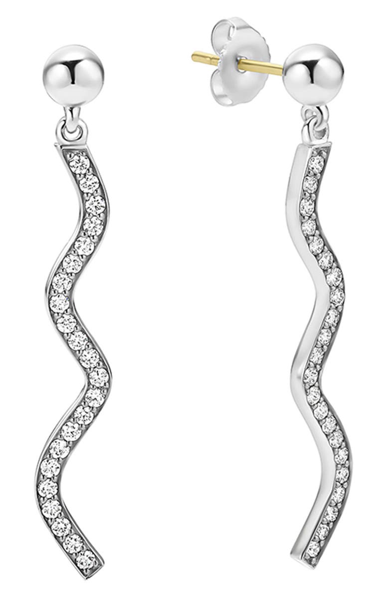 LAGOS Caviar Spark Diamond Wave Drop Earrings, Alternate, color, Silver