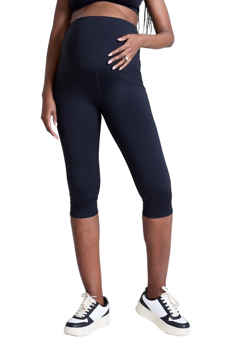 MOTHERHOOD MATERNITY Over the Belly Active Capri Legging, Main, color, Black
