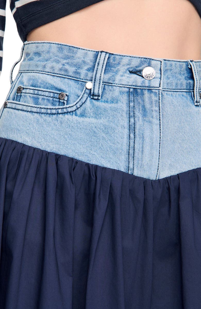 SANDRO Mixed-material maxi skirt, Alternate, color, Navy Blue