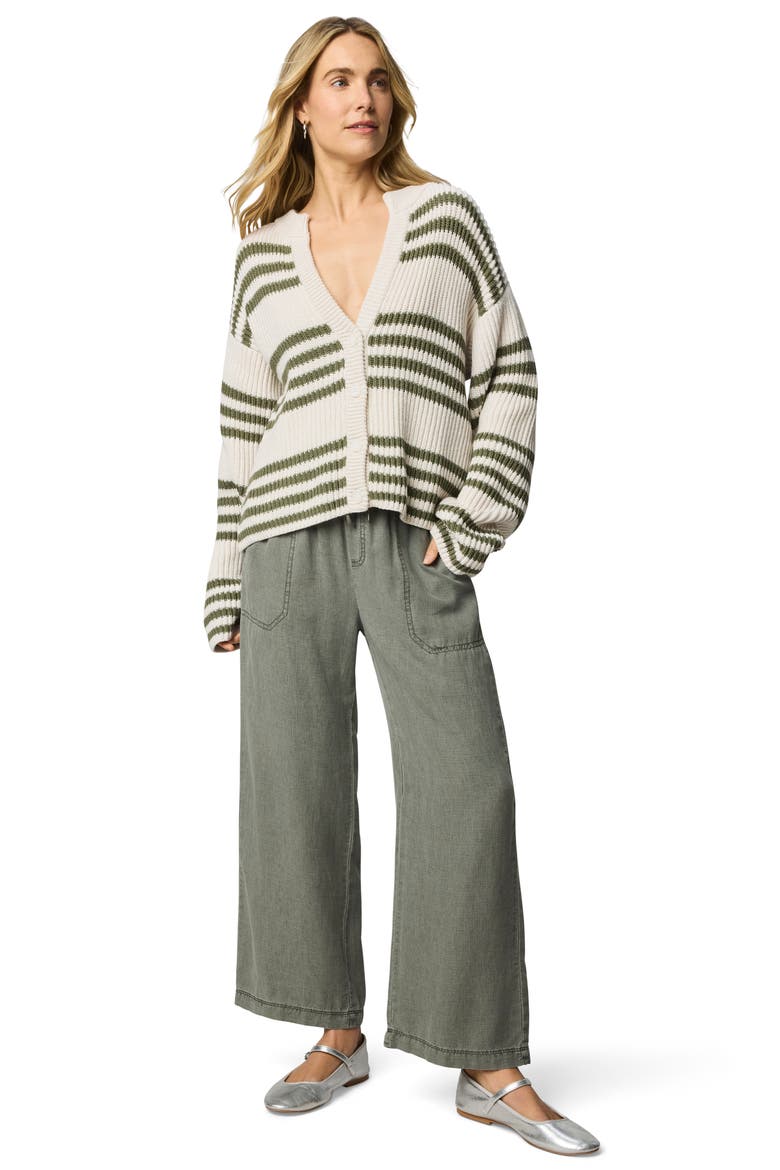 Alexandra Stripe Cotton Blend Cardigan, Alternate, color, SOFT GREEN/ MOONSTONE GREY