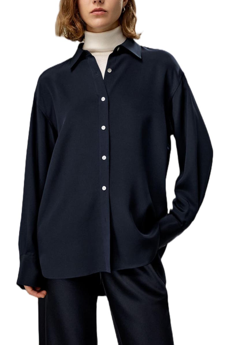Lilysilk The One Relaxed Fit Silk Shirt, Main, color, Midnight Blue