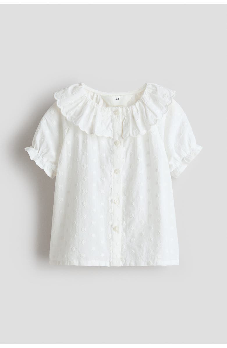 H&M Flounce-collar Embroidered Blouse, Main, color, Cream