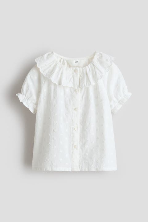 Flounce-collar Embroidered Blouse