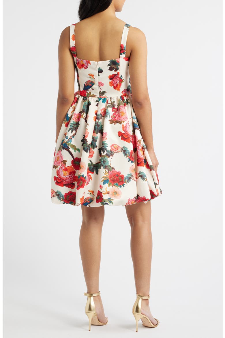 Floral Basque Waist Fit & Flare Minidress, Alternate, color, IVORY MULTI